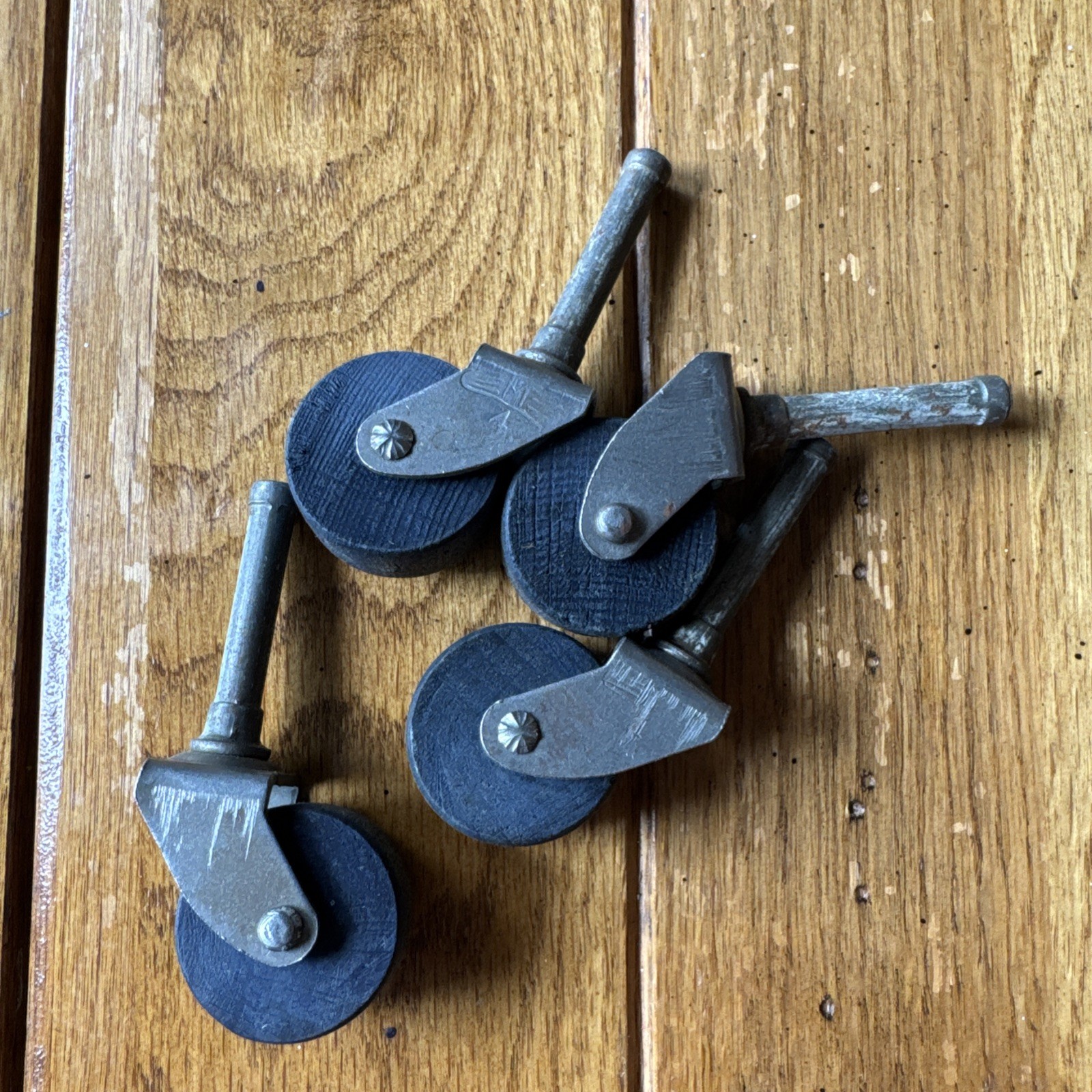 Lot of 13 Antique Vintage Wooden Wheel Furniture Stem Castors w/ Sockets Salvage