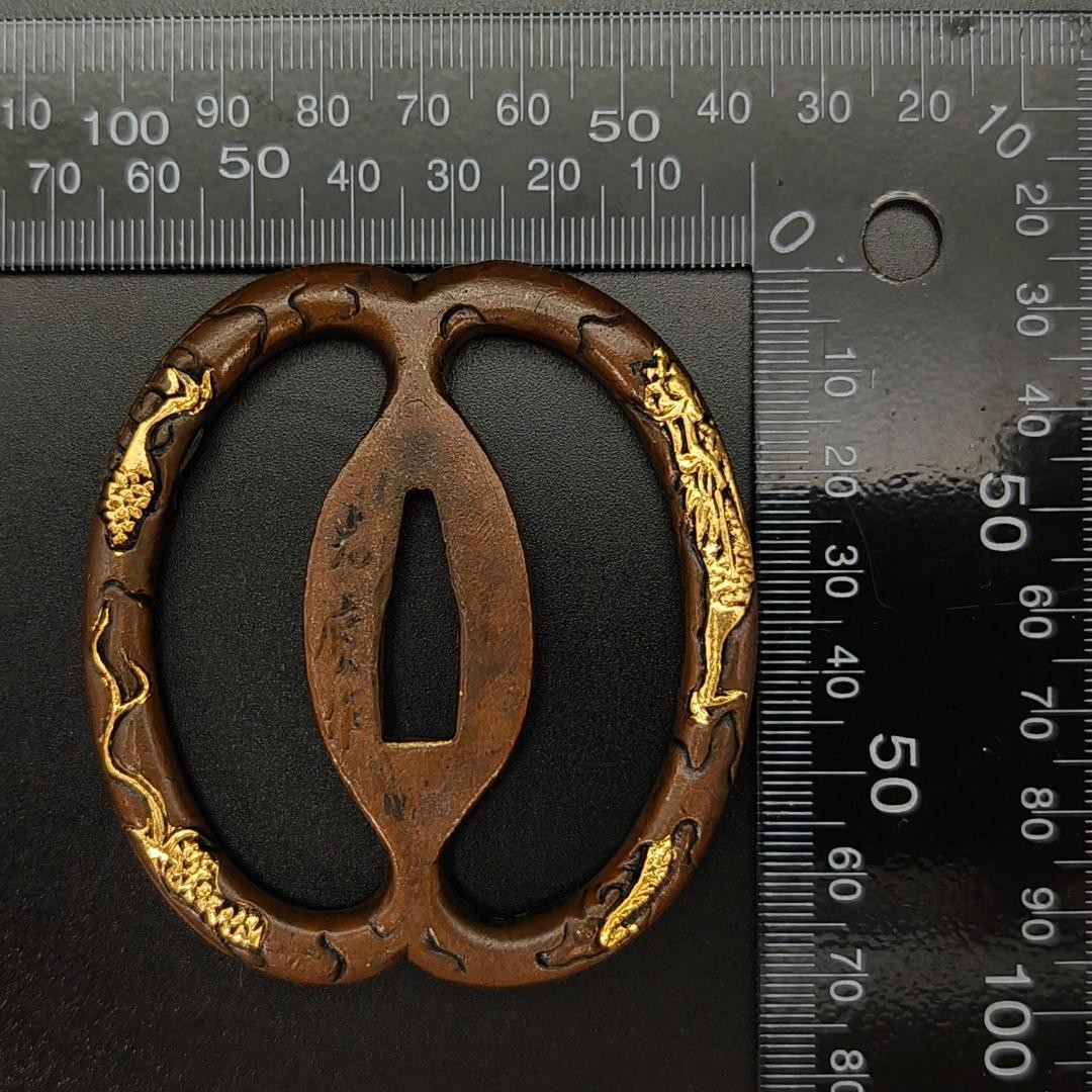 Japanese Tsuba Dragon Design Copper Ground Gold Silver Plating XG114