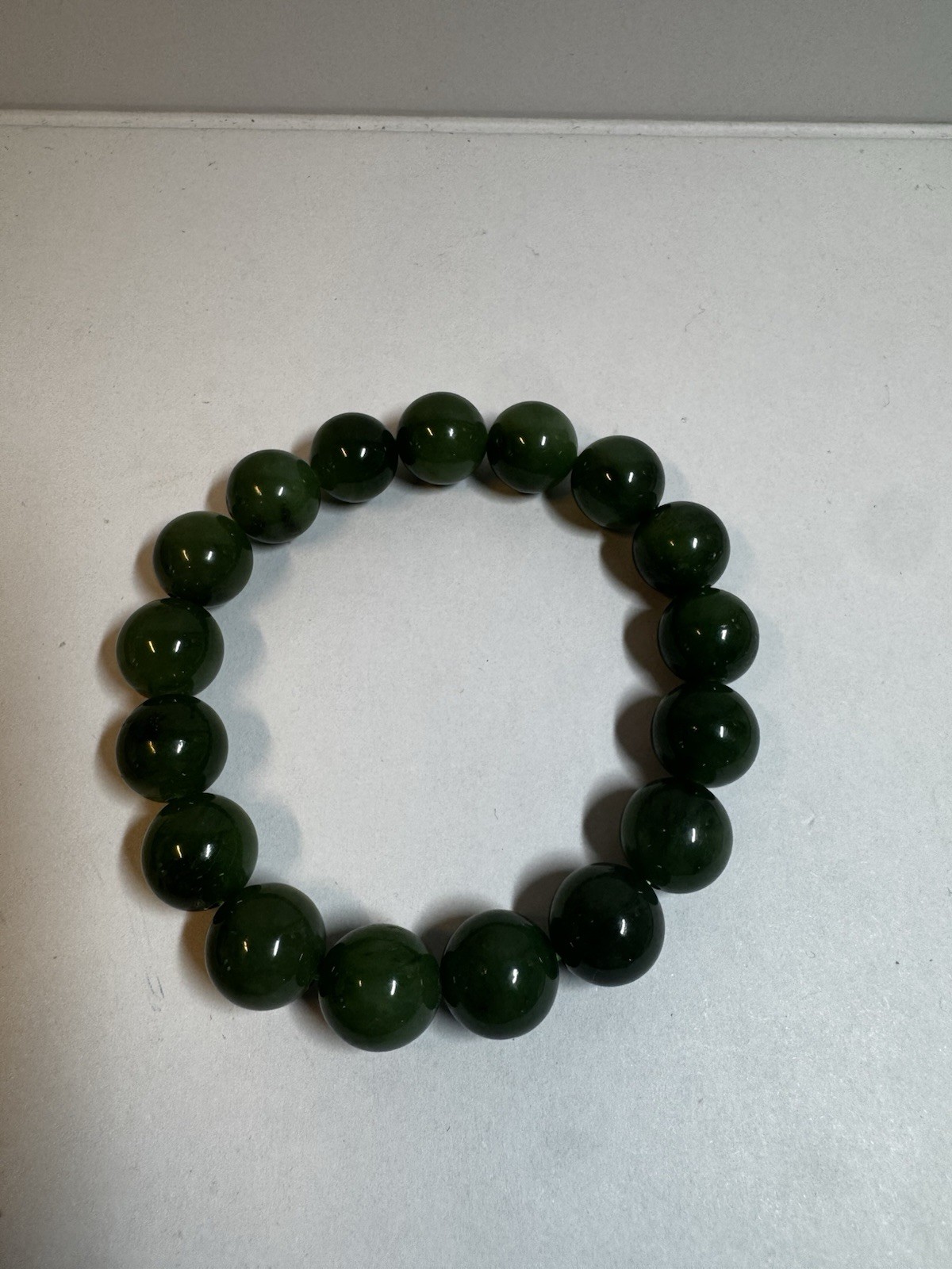 12mm Hetian jade bracelet green 7 inches round bead stretch new free shipping
