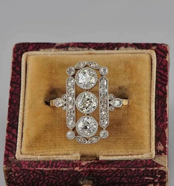 2Ct Round Cut Simulated Diamond Edwardian Ring 14K Yellow Gold Plated Silver