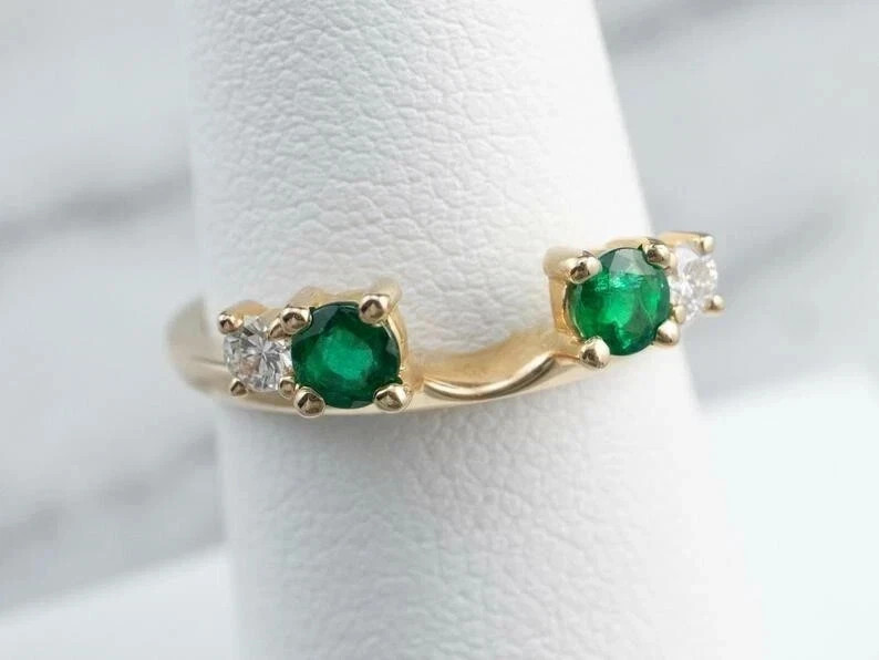 1Ct Round Lab Created Emerald Guard Wrap Enhancer Ring 14K Yellow Gold Plated