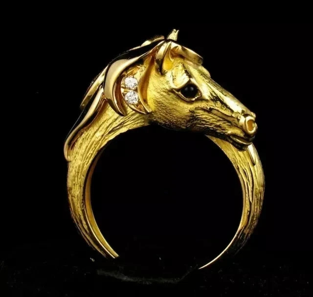 0.20 CT Round Lab Created Diamond Horse Engagement Ring 14k Yellow Gold Plated