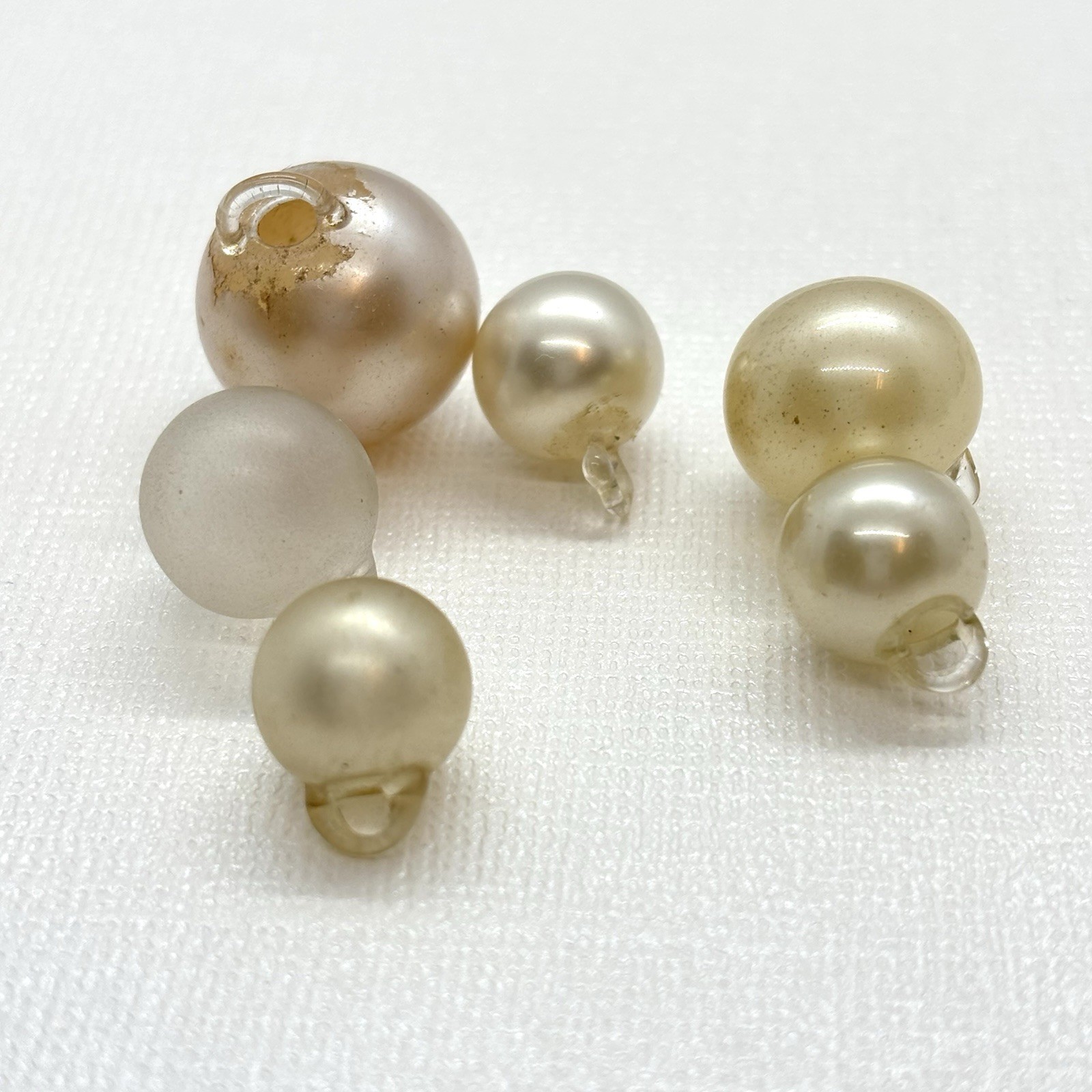 Antique Hollow Blown Glass Round Buttons w/ Clear Glass Shanks Pearled