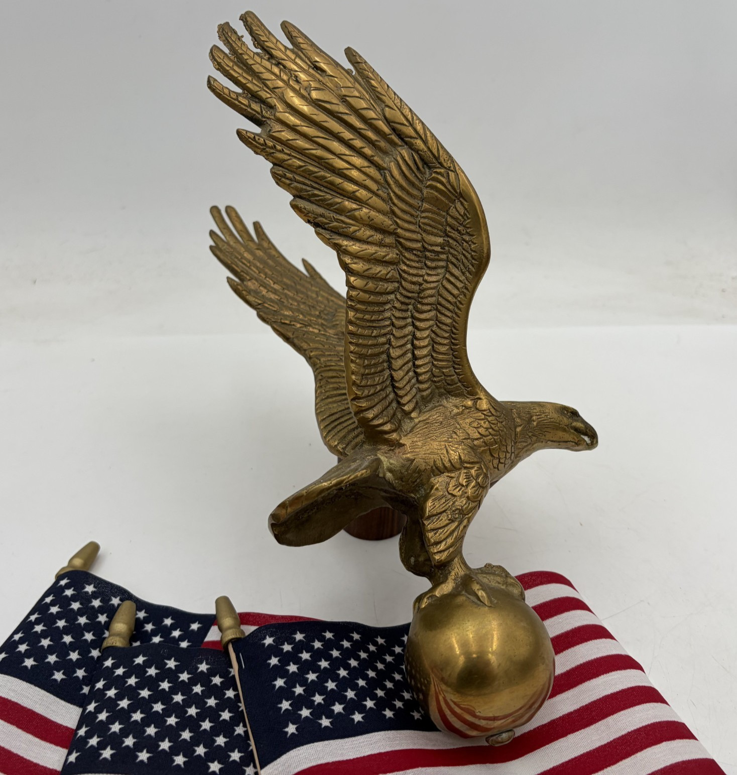 VTG 11″ American Eagle Flag Pole Topper Finial Americana USA Liberty Cast Metal