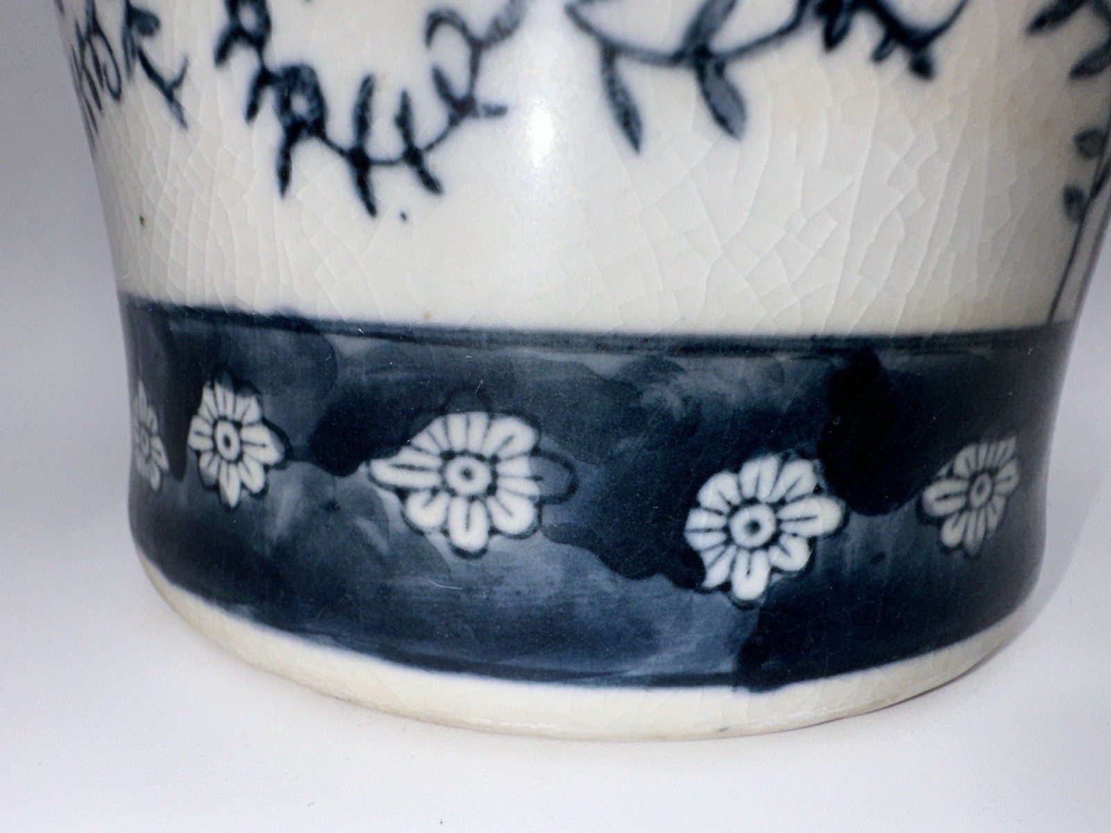 VTG BLUE & WHITE CHINESE TEAPOT ~ BAMBOO STYLE HANDLE ~ 20th Century ~ 8” Tall