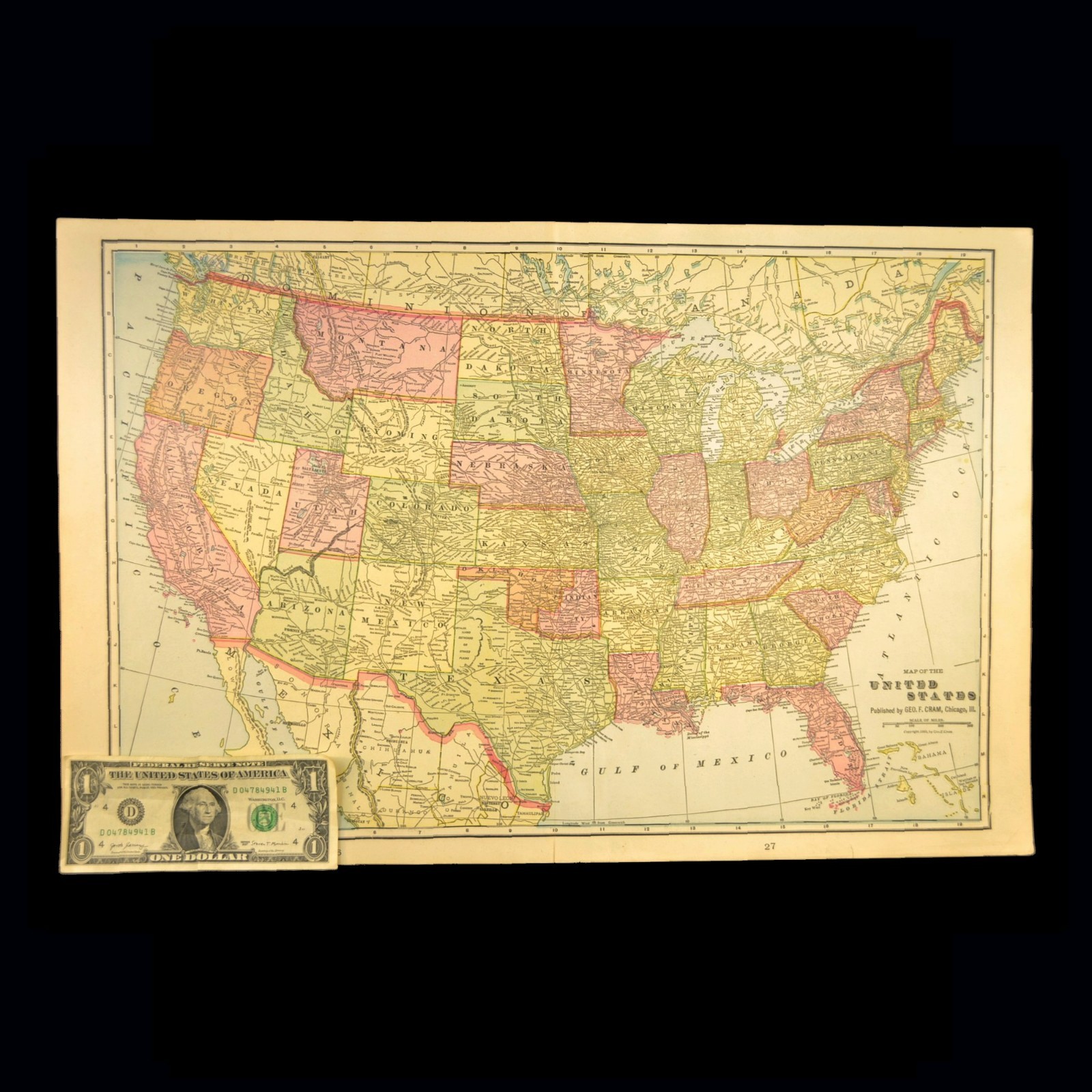 Antique UNITED STATES Map LARGE Original Indian Territory Vintage ca 1904