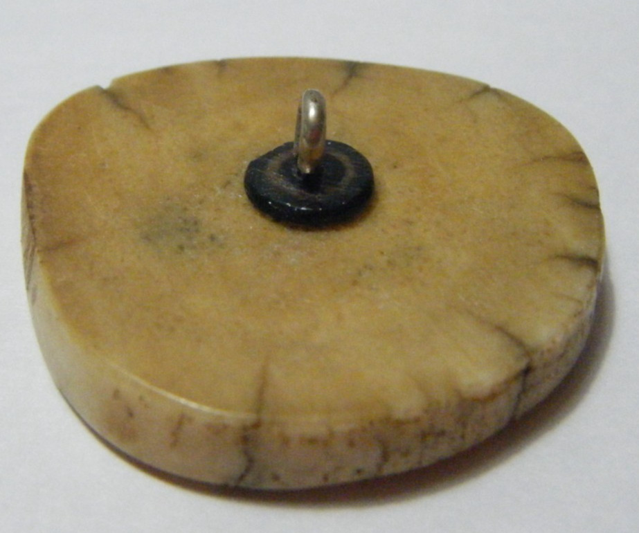 VTG Tibetian Button bone turquoise mosaic red coral metal shank 1. 5″diam.