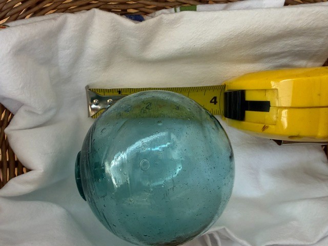 4 Vintage Hand Blown Heavy Glass Fishing Net Floats Aqua/Blue/Green 100 yrs old