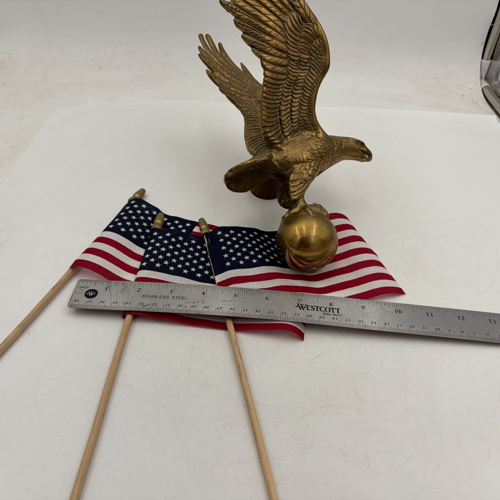 VTG 11″ American Eagle Flag Pole Topper Finial Americana USA Liberty Cast Metal