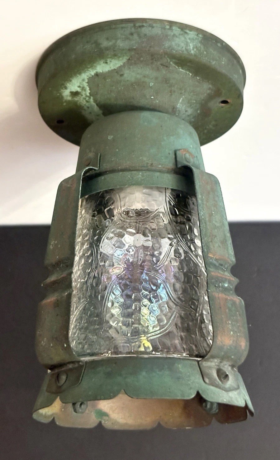 Antique 1930’s Whimsical Tudor Revival Mission Copper Porch Light Fixture 8”