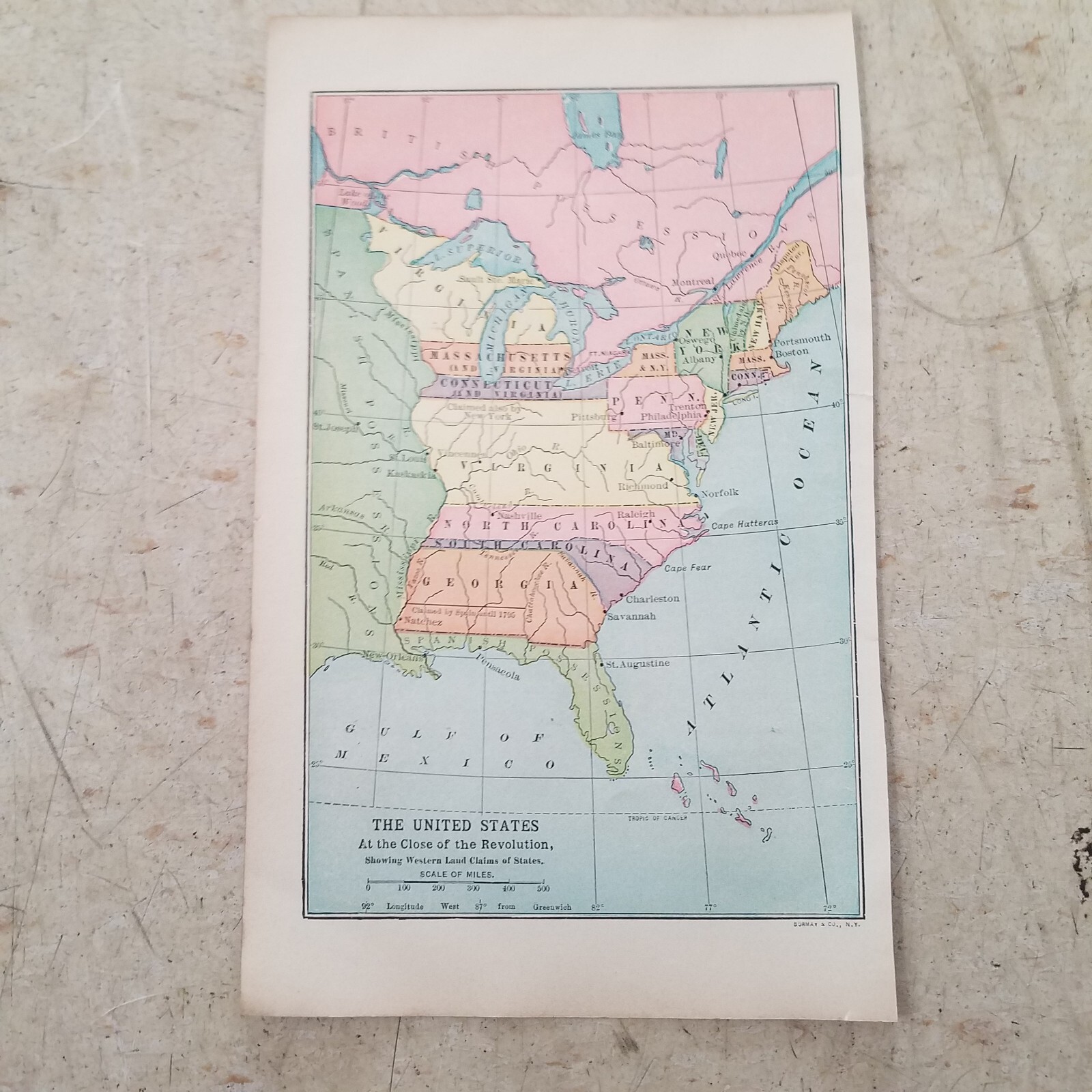 Map of Vintage United States at the close of the revolution pr